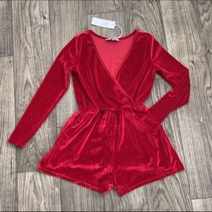 Petite Red Velvet Long Sleeve Romper